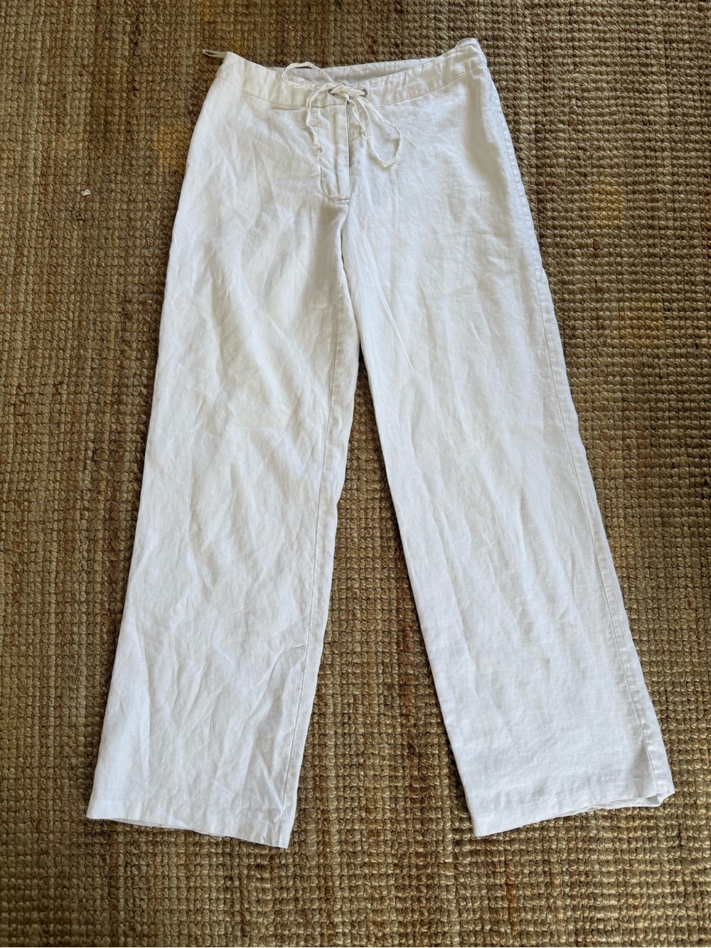 Women’s White 100% Linen Drawstring Wide Leg Pants Lined Size 2 Coastal